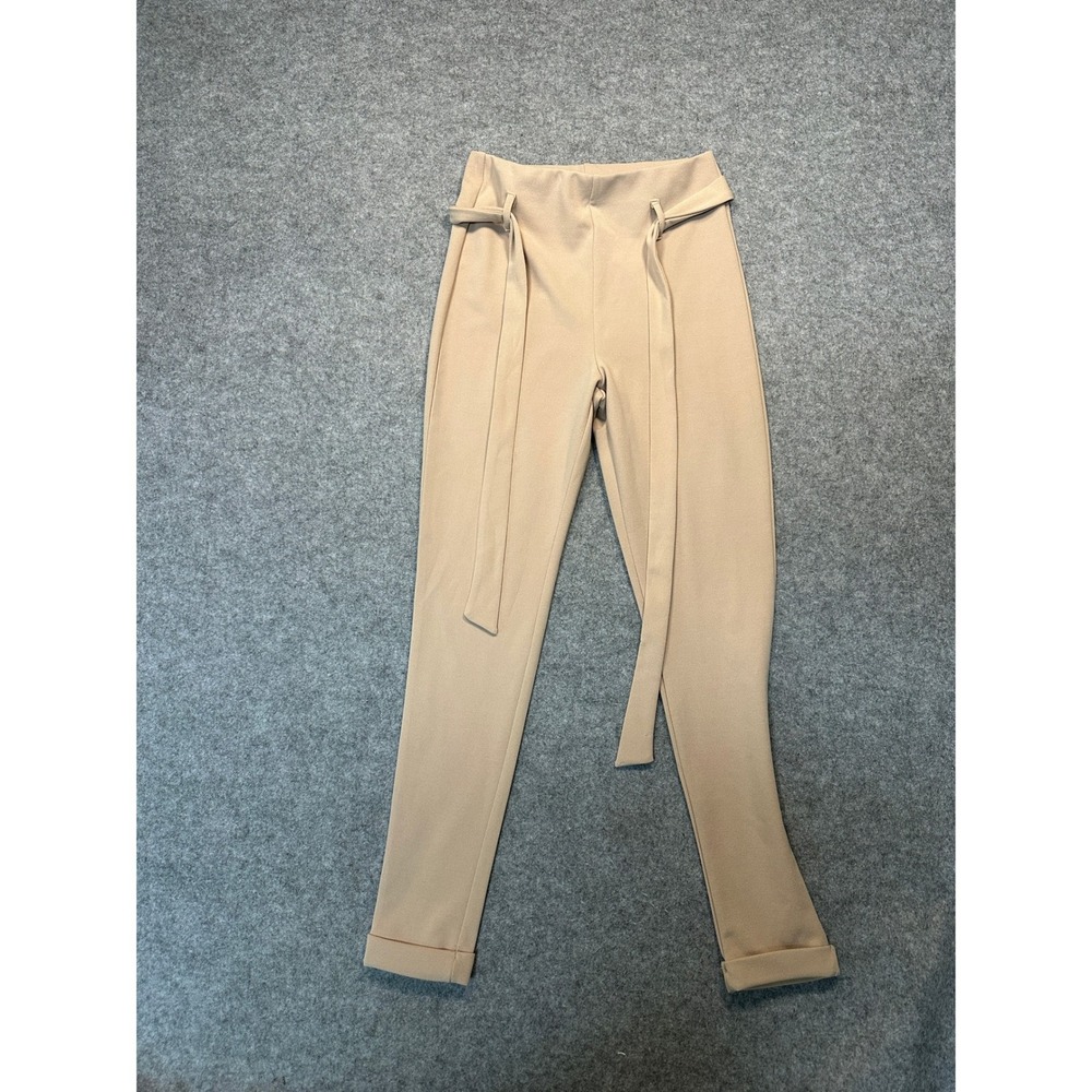 ReVamped High-Waisted Tie-Waist Trousers XS Beige Slim Leg Cuffed Hem